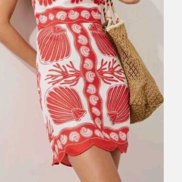 Farm Rio Red white ainika shell premium linen mini dress S 190 - Picture 3 of 3